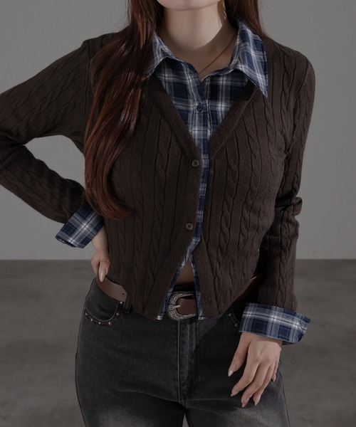 apres jour mignon（アプレジュールミニョン）の「ダブル襟カーディガン（カーディガン/ボレロ・レディース・ブラウン系その他/ネイビー/チャコールグレー/ボルドー/ライトグレー/モカ/ダークブルー・X-LARGE/フリー）」の5枚目の写真