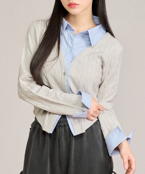 apres jour mignon（アプレジュールミニョン）の「ダブル襟カーディガン（カーディガン/ボレロ・レディース・ブラウン系その他/ネイビー/チャコールグレー/ボルドー/ライトグレー/モカ/ダークブルー・X-LARGE/フリー）」の3枚目の写真