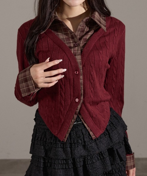 apres jour mignon（アプレジュールミニョン）の「ダブル襟カーディガン（カーディガン/ボレロ・レディース・ブラウン系その他/ネイビー/チャコールグレー/ボルドー/ライトグレー/モカ/ダークブルー・X-LARGE/フリー）」の7枚目の写真