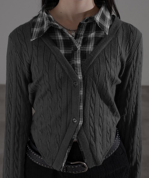 apres jour mignon（アプレジュールミニョン）の「ダブル襟カーディガン（カーディガン/ボレロ・レディース・ブラウン系その他/ネイビー/チャコールグレー/ボルドー/ライトグレー/モカ/ダークブルー・X-LARGE/フリー）」の19枚目の写真