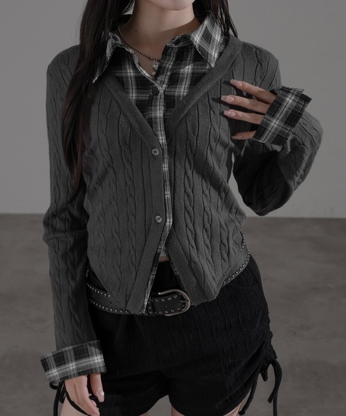 apres jour mignon（アプレジュールミニョン）の「ダブル襟カーディガン（カーディガン/ボレロ・レディース・ブラウン系その他/ネイビー/チャコールグレー/ボルドー/ライトグレー/モカ/ダークブルー・X-LARGE/フリー）」の22枚目の写真