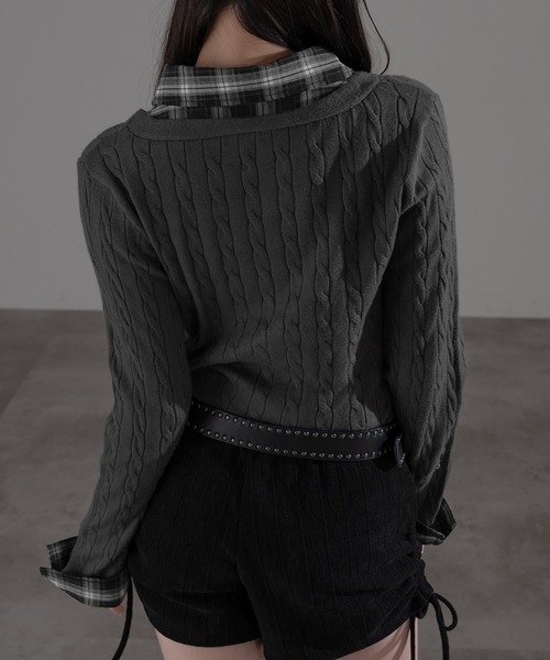 apres jour mignon（アプレジュールミニョン）の「ダブル襟カーディガン（カーディガン/ボレロ・レディース・ブラウン系その他/ネイビー/チャコールグレー/ボルドー/ライトグレー/モカ/ダークブルー・X-LARGE/フリー）」の13枚目の写真