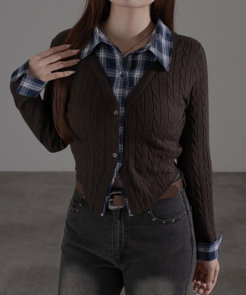 apres jour mignon（アプレジュールミニョン）の「ダブル襟カーディガン（カーディガン/ボレロ・レディース・ブラウン系その他/ネイビー/チャコールグレー/ボルドー/ライトグレー/モカ/ダークブルー・X-LARGE/フリー）」の15枚目の写真