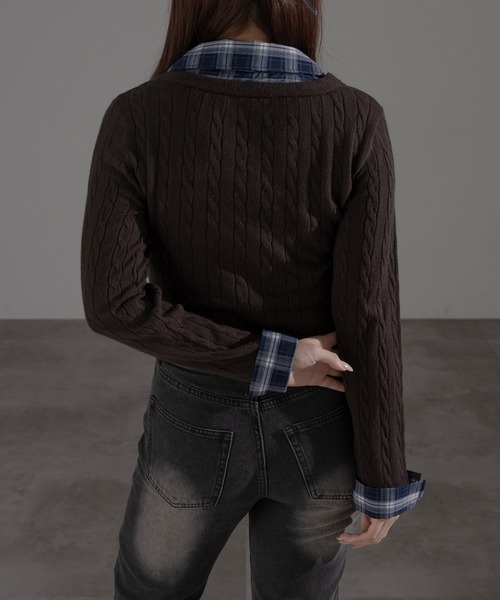 apres jour mignon（アプレジュールミニョン）の「ダブル襟カーディガン（カーディガン/ボレロ・レディース・ブラウン系その他/ネイビー/チャコールグレー/ボルドー/ライトグレー/モカ/ダークブルー・X-LARGE/フリー）」の17枚目の写真