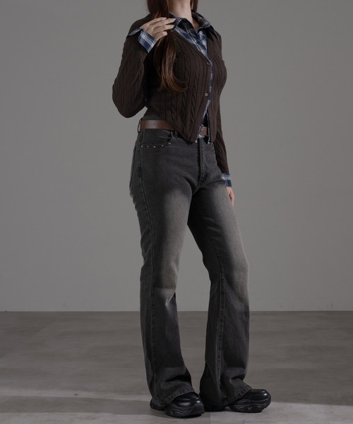 apres jour mignon（アプレジュールミニョン）の「ダブル襟カーディガン（カーディガン/ボレロ・レディース・ブラウン系その他/ネイビー/チャコールグレー/ボルドー/ライトグレー/モカ/ダークブルー・X-LARGE/フリー）」の18枚目の写真