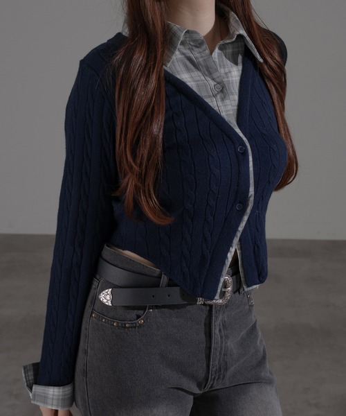 apres jour mignon（アプレジュールミニョン）の「ダブル襟カーディガン（カーディガン/ボレロ・レディース・ブラウン系その他/ネイビー/チャコールグレー/ボルドー/ライトグレー/モカ/ダークブルー・X-LARGE/フリー）」の8枚目の写真