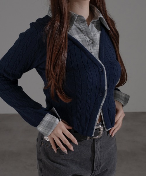 apres jour mignon（アプレジュールミニョン）の「ダブル襟カーディガン（カーディガン/ボレロ・レディース・ブラウン系その他/ネイビー/チャコールグレー/ボルドー/ライトグレー/モカ/ダークブルー・X-LARGE/フリー）」の9枚目の写真