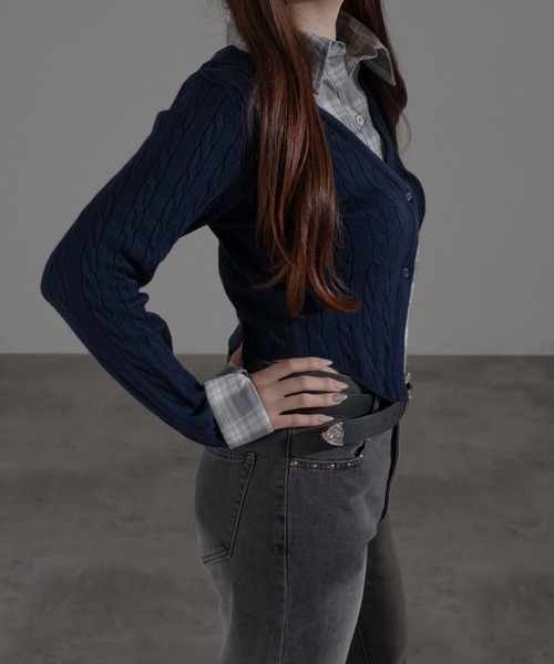 apres jour mignon（アプレジュールミニョン）の「ダブル襟カーディガン（カーディガン/ボレロ・レディース・ブラウン系その他/ネイビー/チャコールグレー/ボルドー/ライトグレー/モカ/ダークブルー・X-LARGE/フリー）」の10枚目の写真