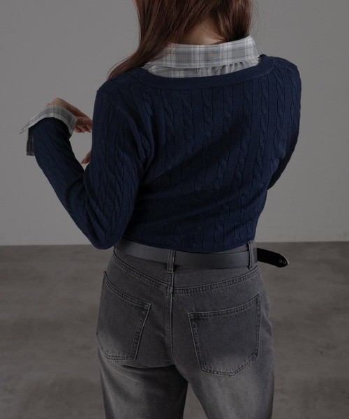 apres jour mignon（アプレジュールミニョン）の「ダブル襟カーディガン（カーディガン/ボレロ・レディース・ブラウン系その他/ネイビー/チャコールグレー/ボルドー/ライトグレー/モカ/ダークブルー・X-LARGE/フリー）」の11枚目の写真