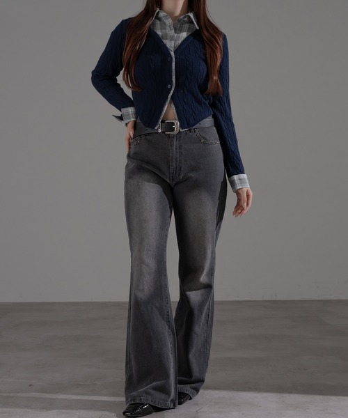 apres jour mignon（アプレジュールミニョン）の「ダブル襟カーディガン（カーディガン/ボレロ・レディース・ブラウン系その他/ネイビー/チャコールグレー/ボルドー/ライトグレー/モカ/ダークブルー・X-LARGE/フリー）」の12枚目の写真