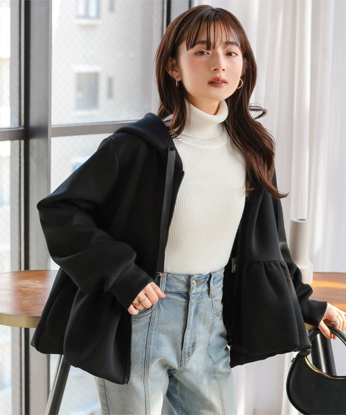 【みっちー】René フード付きパールスライダーパーカー 34 低身長向けサイズ ] ダイバー裾バルーンパーカー（パーカー）｜Petitle