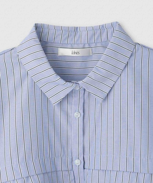 Mac-House（マックハウス）の「Idnes 華やかフリルが映えるストライプフリルシャツ（シャツ/ブラウス・レディース・ブルー/ラベンダー/ネイビー・M）」の5枚目の写真