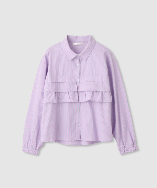 Mac-House（マックハウス）の「Idnes 華やかフリルが映えるストライプフリルシャツ（シャツ/ブラウス・レディース・ブルー/ラベンダー/ネイビー・M）」の10枚目の写真