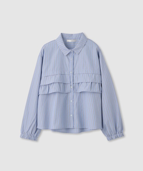 Mac-House（マックハウス）の「Idnes 華やかフリルが映えるストライプフリルシャツ（シャツ/ブラウス・レディース・ブルー/ラベンダー/ネイビー・M）」の9枚目の写真