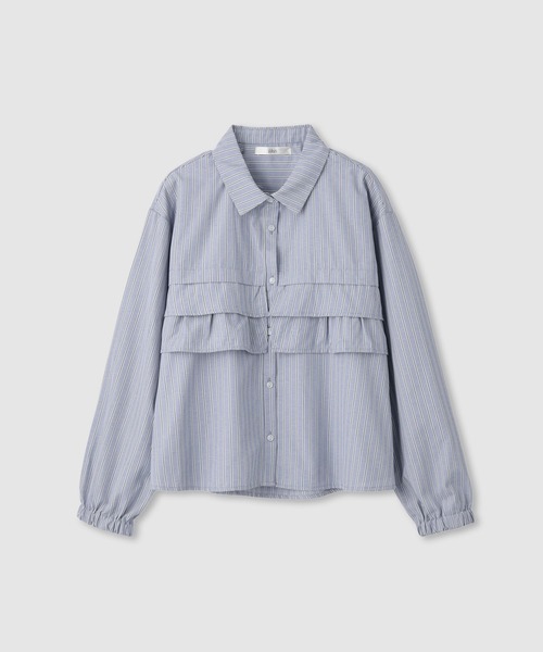 Mac-House（マックハウス）の「Idnes 華やかフリルが映えるストライプフリルシャツ（シャツ/ブラウス・レディース・ブルー/ラベンダー/ネイビー・M）」の11枚目の写真