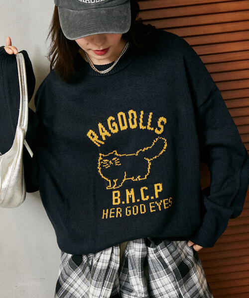 FREAK'S STORE(フリークスストア)の「PUBLUX/パブリュクス RAGDOLLS CAT ラグドール キャット ジャガードニット 限定展開(ニット/セーター・レディース・グレー/ブラック/ネイビー/レッド・SMALL/MEDIUM/LARGE)」の3枚目の写真