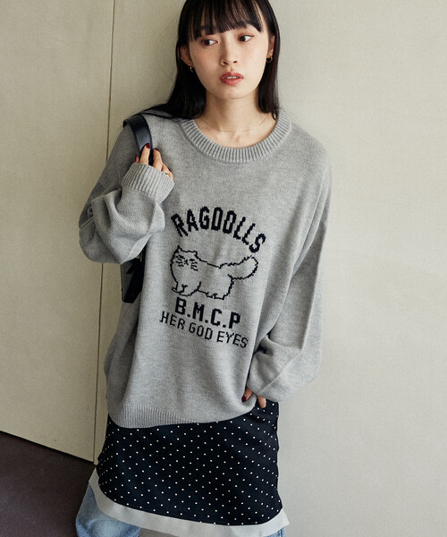 FREAK'S STORE(フリークスストア)の「PUBLUX/パブリュクス RAGDOLLS CAT ラグドール キャット ジャガードニット 限定展開(ニット/セーター・レディース・グレー/ブラック/ネイビー/レッド・SMALL/MEDIUM/LARGE)」の2枚目の写真