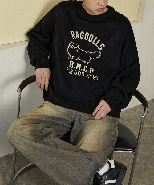 FREAK'S STORE(フリークスストア)の「PUBLUX/パブリュクス RAGDOLLS CAT ラグドール キャット ジャガードニット 限定展開(ニット/セーター・レディース・グレー/ブラック/ネイビー/レッド・SMALL/MEDIUM/LARGE)」の1枚目の写真