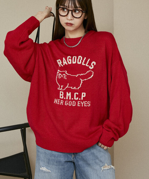 FREAK'S STORE(フリークスストア)の「PUBLUX/パブリュクス RAGDOLLS CAT ラグドール キャット ジャガードニット 限定展開(ニット/セーター・レディース・グレー/ブラック/ネイビー/レッド・SMALL/MEDIUM/LARGE)」の7枚目の写真