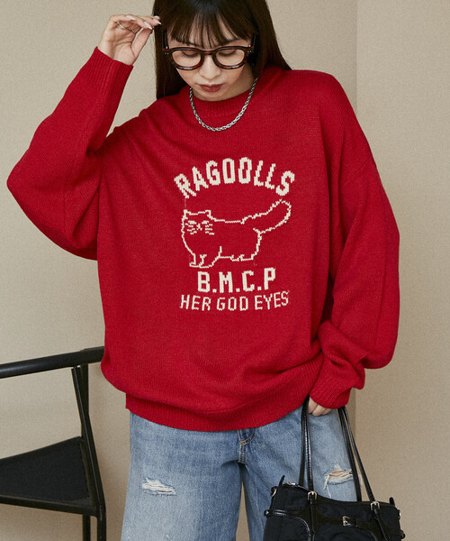 FREAK'S STORE(フリークスストア)の「PUBLUX/パブリュクス RAGDOLLS CAT ラグドール キャット ジャガードニット 限定展開(ニット/セーター・レディース・グレー/ブラック/ネイビー/レッド・SMALL/MEDIUM/LARGE)」の9枚目の写真