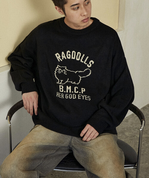 FREAK'S STORE(フリークスストア)の「PUBLUX/パブリュクス RAGDOLLS CAT ラグドール キャット ジャガードニット 限定展開(ニット/セーター・レディース・グレー/ブラック/ネイビー/レッド・SMALL/MEDIUM/LARGE)」の12枚目の写真
