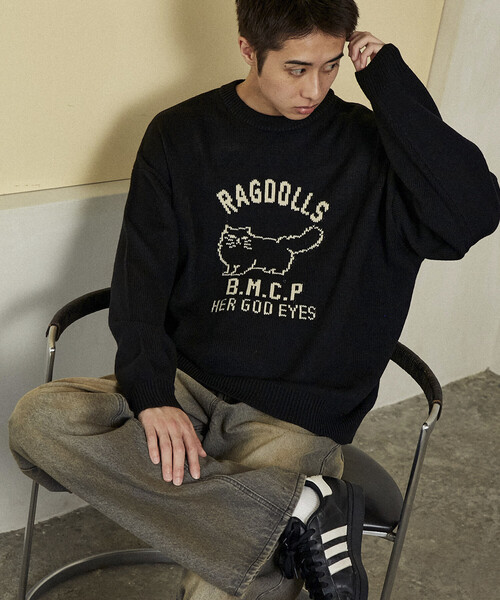 FREAK'S STORE(フリークスストア)の「PUBLUX/パブリュクス RAGDOLLS CAT ラグドール キャット ジャガードニット 限定展開(ニット/セーター・レディース・グレー/ブラック/ネイビー/レッド・SMALL/MEDIUM/LARGE)」の16枚目の写真