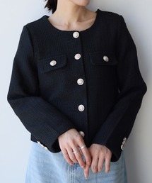 Ampirula（アンピルーラ）の「ツイードジャケット 秋 フォーマル オフィス 冬 秋冬 ノーカラー（ノーカラージャケット）」