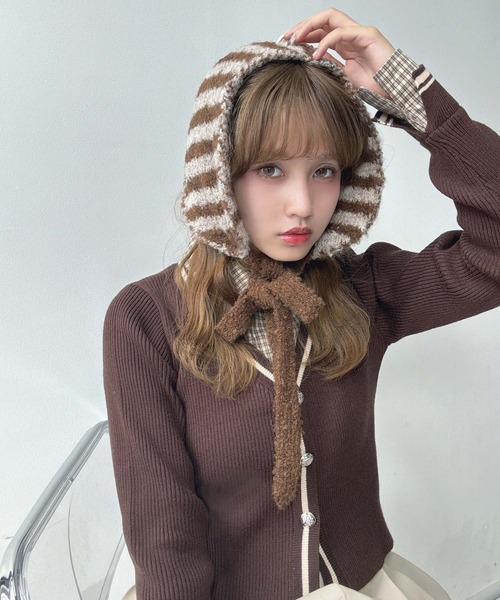 AS KNOW AS plus（アズノゥアズプラス）の「ボーダー配色ニットイヤーマフ（イヤーマフ・レディース・ブラック/ブルー/ピンク/グリーン/ブラウン・FREE）」の3枚目の写真
