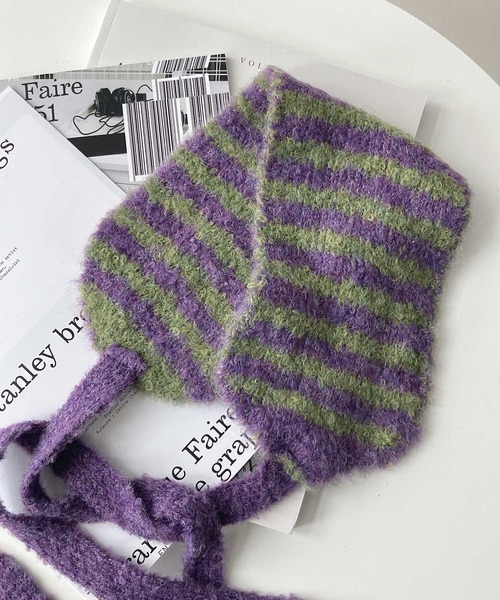 AS KNOW AS plus（アズノゥアズプラス）の「ボーダー配色ニットイヤーマフ（イヤーマフ・レディース・ブラック/ブルー/ピンク/グリーン/ブラウン・FREE）」の4枚目の写真