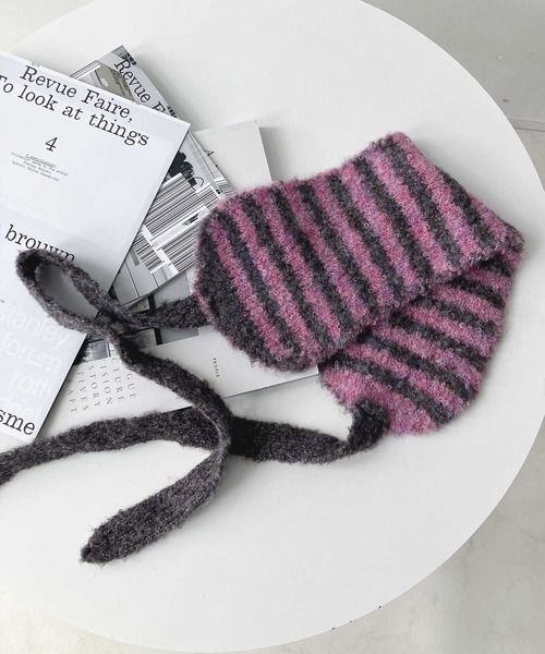 AS KNOW AS plus（アズノゥアズプラス）の「ボーダー配色ニットイヤーマフ（イヤーマフ・レディース・ブラック/ブルー/ピンク/グリーン/ブラウン・FREE）」の6枚目の写真