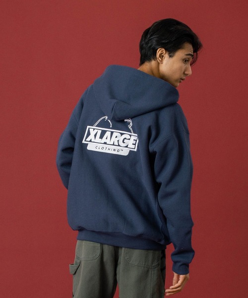 XLARGEネイビーパーカー XLARGE パーカー PIGMENT DYED EMBOSS LOGO ZIP HOODED SWEAT