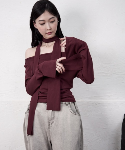 Y/lim(イリム)の「スリムマフラー付きドレープTシャツ(Tシャツ/カットソー・レディース・ブラック/レッド/オフホワイト/グレー・FREE)」の13枚目の写真