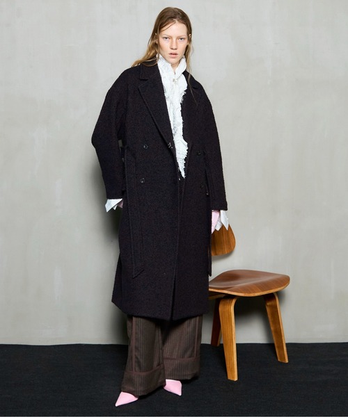 【希少】ローブドシャンブル　ウール　ブラック　AD2002 チェスターコート M 大きいサイズ レディース ダブルボタンロングチェスターコート mnfk