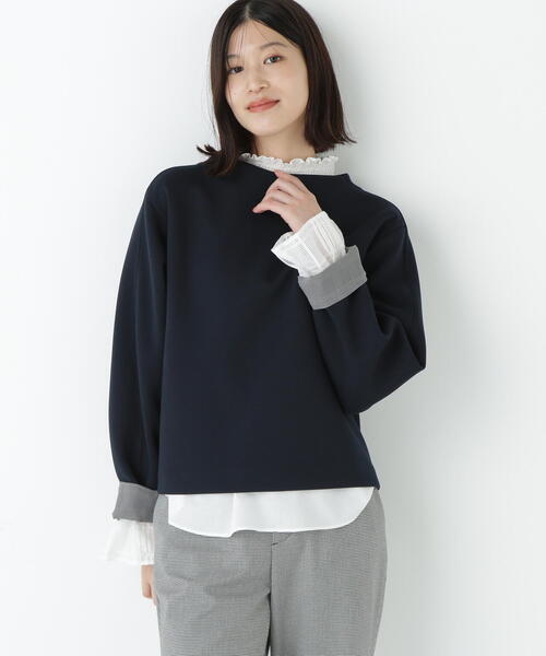 human woman（ヒューマンウーマン）の「◆チェックドッキングダンボールプルオーバー（Tシャツ/カットソー・レディース・ネイビー/ホワイト・MEDIUM）」の2枚目の写真