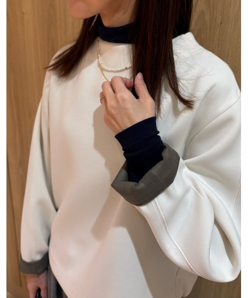 human woman（ヒューマンウーマン）の「◆チェックドッキングダンボールプルオーバー（Tシャツ/カットソー・レディース・ネイビー/ホワイト・MEDIUM）」の7枚目の写真