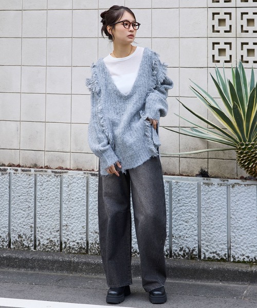 MONO-MART（モノマート）の「ヴィンテージコーデュロイタッチ ワイドカーブデニム（その他パンツ・レディース・ブルー/ブラウン/ブラック・L/M/S）」の9枚目の写真