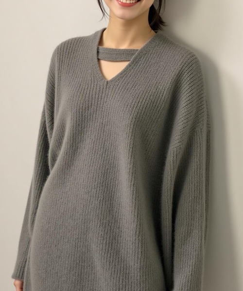 cammie(キャミー)の「ネックデザインニットトップス(ニット/セーター・レディース・アイボリー/グレー・L/M)」の9枚目の写真