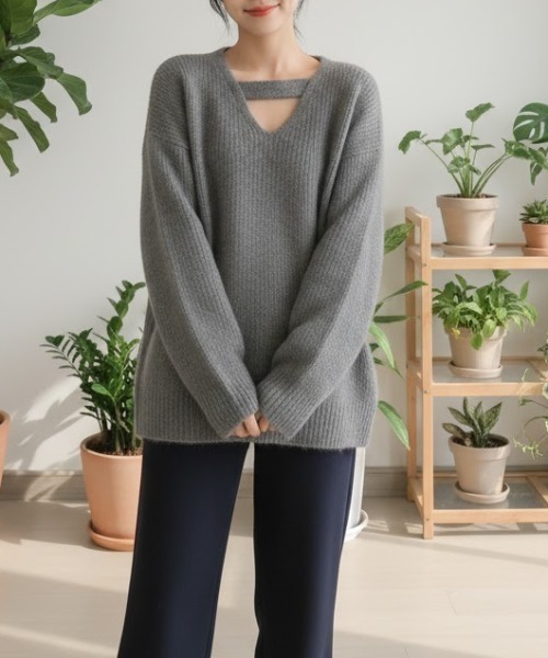 cammie(キャミー)の「ネックデザインニットトップス(ニット/セーター・レディース・アイボリー/グレー・L/M)」の7枚目の写真