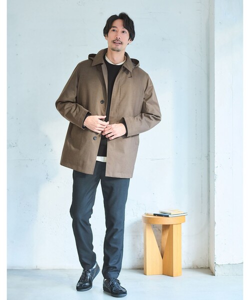 green label relaxing（グリーンレーベルリラクシング）の「ルミレットウール TAION フード バルカラーコート -撥水-（ステンカラーコート・メンズ・ブラウン系/ダークグレー/ネイビー・M/L/XL/S）」の11枚目の写真