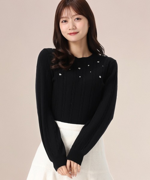 セール】2025秋冬新作 バックリボンビジューケーブルニット（ニット