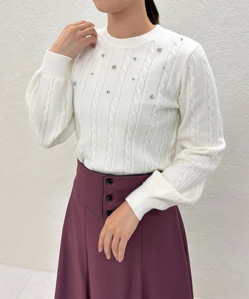 MISCH MASCH（ミッシュマッシュ）の「バックリボンビジューケーブルニット（ニット/セーター・レディース・ラベンダー/ホワイト/ブラック・ﾌﾘ-）」の5枚目の写真