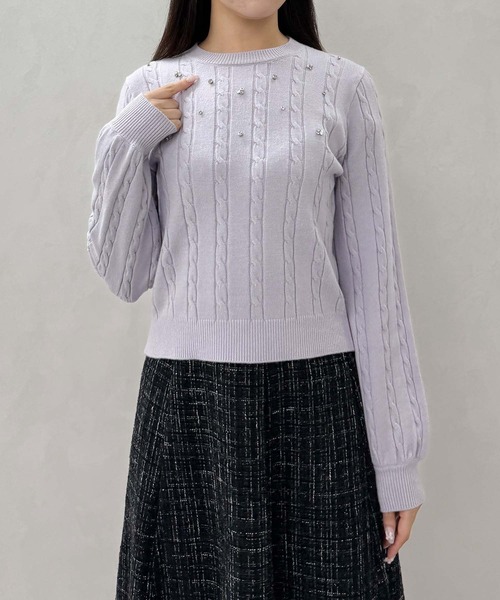 MISCH MASCH（ミッシュマッシュ）の「バックリボンビジューケーブルニット（ニット/セーター・レディース・ラベンダー/ホワイト/ブラック・ﾌﾘ-）」の8枚目の写真