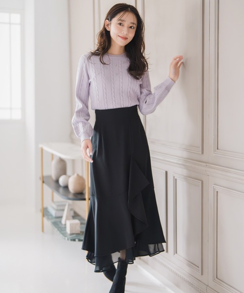 MISCH MASCH（ミッシュマッシュ）の「バックリボンビジューケーブルニット（ニット/セーター・レディース・ラベンダー/ホワイト/ブラック・ﾌﾘ-）」の18枚目の写真