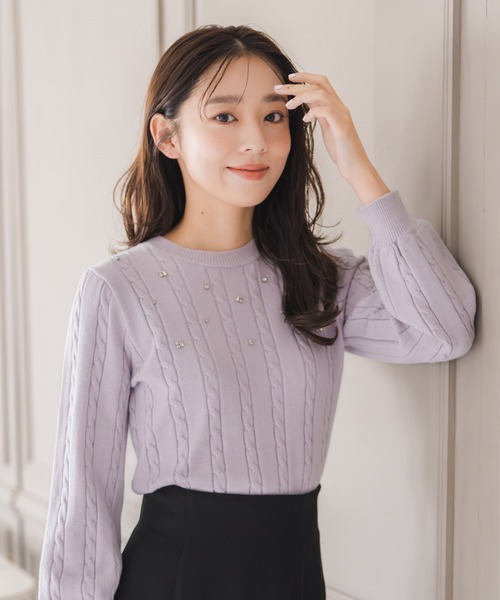 MISCH MASCH（ミッシュマッシュ）の「バックリボンビジューケーブルニット（ニット/セーター・レディース・ラベンダー/ホワイト/ブラック・ﾌﾘ-）」の15枚目の写真