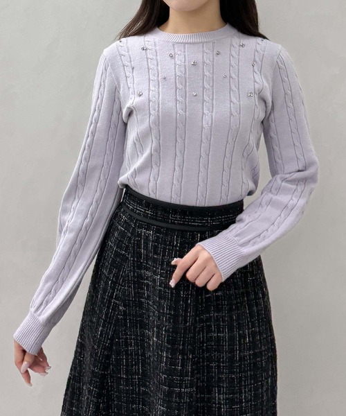 MISCH MASCH（ミッシュマッシュ）の「バックリボンビジューケーブルニット（ニット/セーター・レディース・ラベンダー/ホワイト/ブラック・ﾌﾘ-）」の13枚目の写真