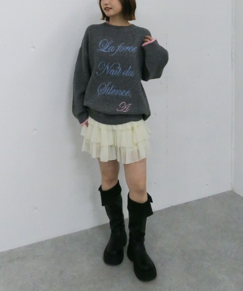 archives（アルシーヴ）の「ラインロゴｊｑミドルニットプルオーバー（ニット/セーター・レディース・ネイビー/アイボリー/チャコールグレー・MEDIUM）」の9枚目の写真