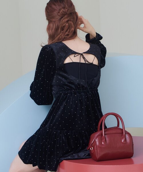 結婚式/オケージョン】ベロアスタッズミニワンピース（ワンピース