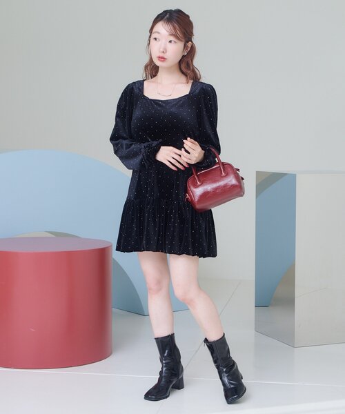 結婚式/オケージョン】ベロアスタッズミニワンピース（ワンピース