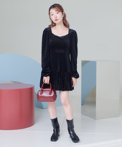 結婚式/オケージョン】ベロアスタッズミニワンピース（ワンピース