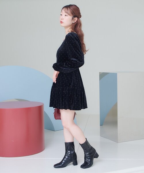 Kasutane ベロアスタッズミニワンピース 結婚式/オケージョン】ベロアスタッズミニワンピース（ワンピース